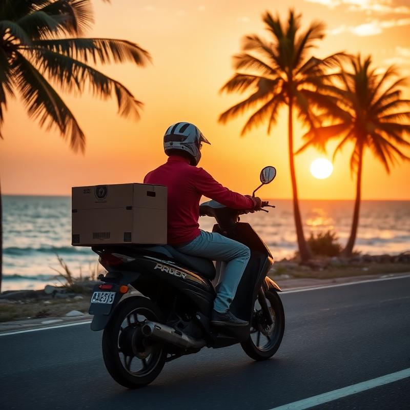 Haraka delivery courier on a motorbike at sunset